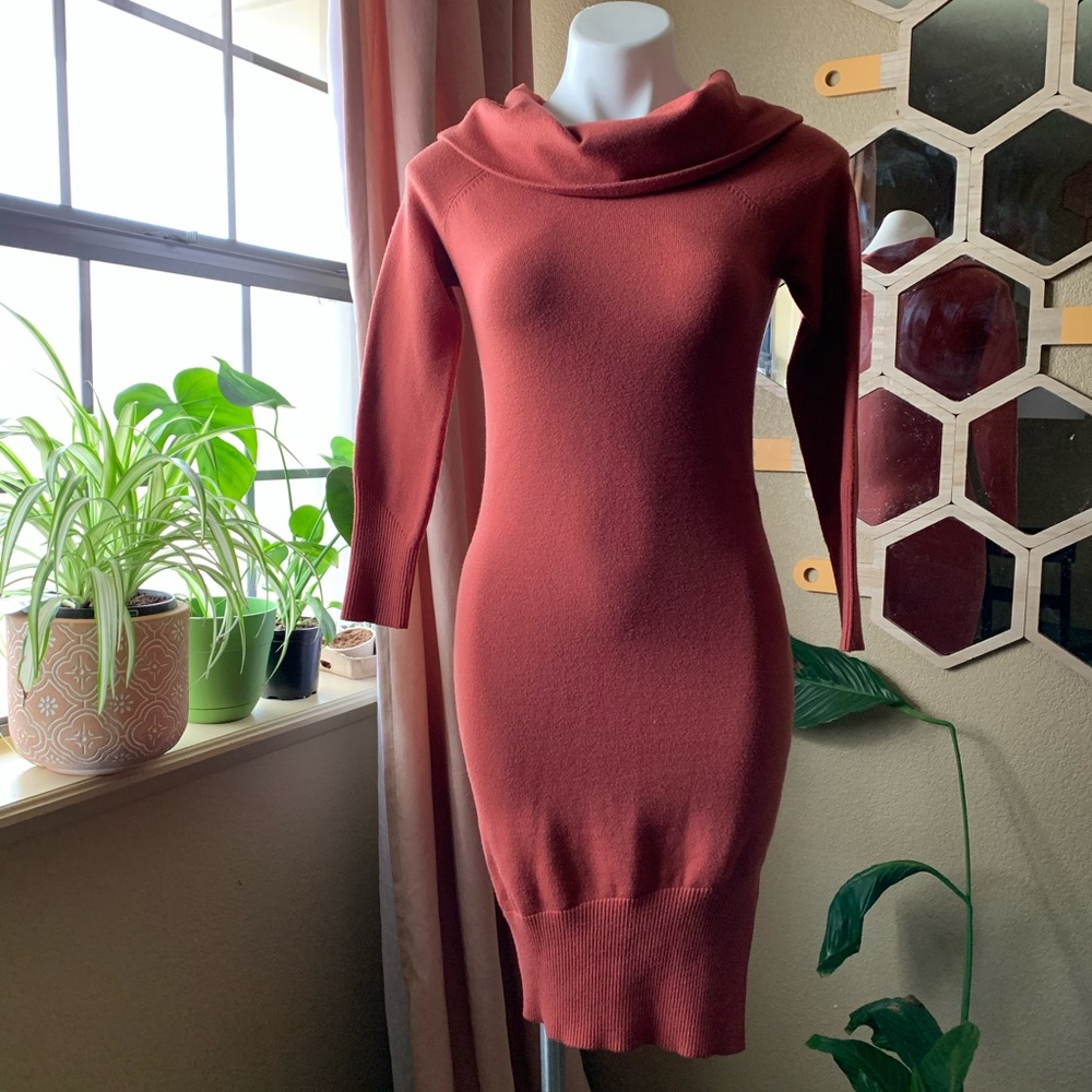 August 1 Eight Cowl Neck Side Split Sweater Dress